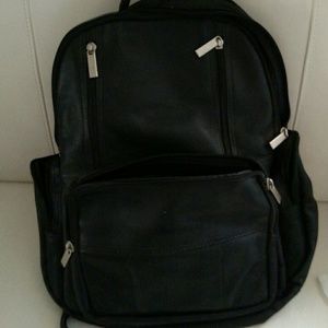 Black genuine leather backpack